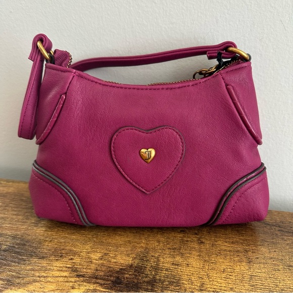 New Juicy Couture Romance Plum Berry Red Purple Wristlet Wallet Mini Bag Gold - Picture 3 of 4